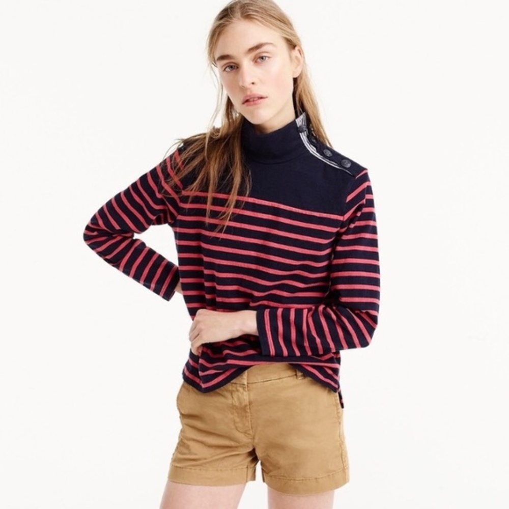 J. Crew Striped Shoulder Button Turtleneck